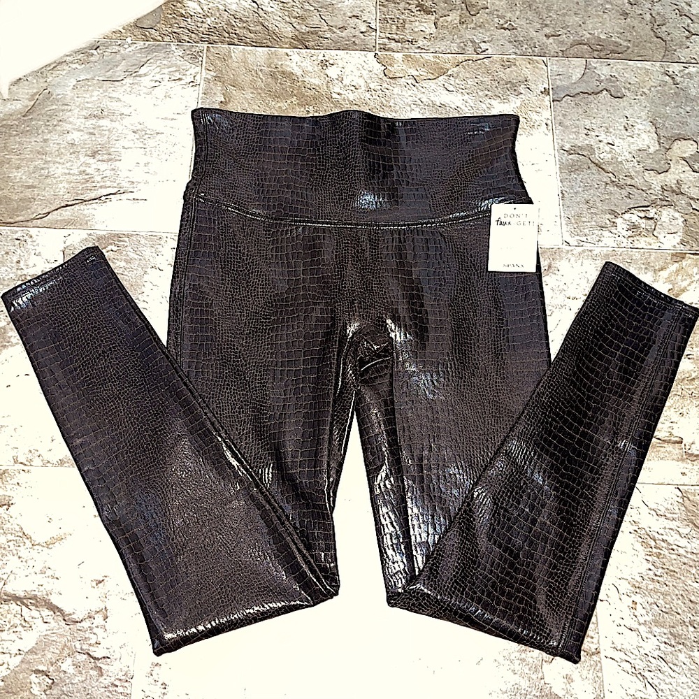 Spanx Faux Leather Croc Shine Leggings Sz L